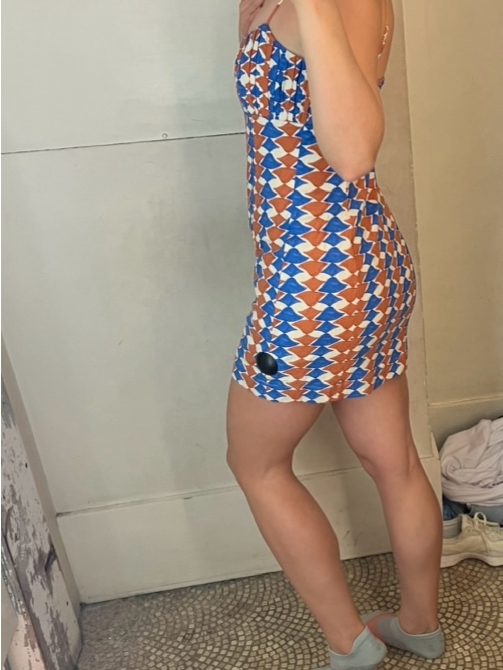 Anthropologie Geometric Blue and Brown linen and viscose dress